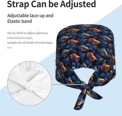 Elegant Blue Goldfish Print Scrub Caps Women Men, Adjustable Nurse Cap Surgical Caps Scrub Hats for Women Men, Working Cap with Buttons for Hanging Face Masks in Kuwait