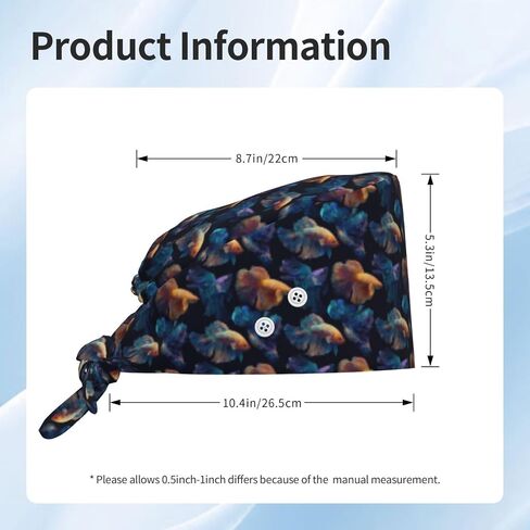 Elegant Blue Goldfish Print Scrub Caps Women Men, Adjustable Nurse Cap Surgical Caps Scrub Hats for Women Men, Working Cap with Buttons for Hanging Face Masks in Kuwait