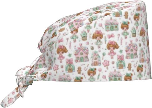 Gingerbread House Candy Female Print Scrub Caps النساء والرجال، قبعة ممرضة الجراحية قبعات فرك للنساء والرجال، قبعة عمل قابلة للتعديل مع عصابة رأس سوداء in Kuwait