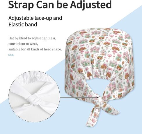 Gingerbread House Candy Female Print Scrub Caps النساء والرجال، قبعة ممرضة الجراحية قبعات فرك للنساء والرجال، قبعة عمل قابلة للتعديل مع عصابة رأس سوداء in Kuwait