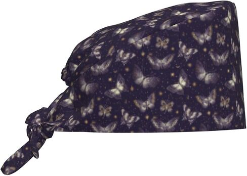 Elegant Purple Butterfly Star A Print Scrub Caps Women Men, Nurse Cap Surgical Caps Scrub Hats for Women Men, Adjustable Working Cap with Sweatband in Kuwait