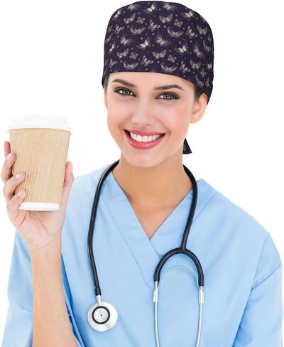 Elegant Purple Butterfly Star A Print Scrub Caps Women Men, Nurse Cap Surgical Caps Scrub Hats for Women Men, Adjustable Working Cap with Sweatband in Kuwait