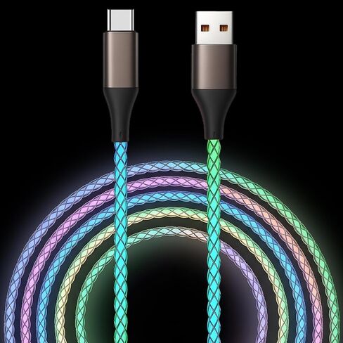 كابل USB C، شاحن متدرج ملون بطول 6 أقدام من النوع C شحن سريع، سلك USB من النوع C متوافق مع iPhone 17/17 Pro/16e/16/15 Pro Max، Samsung Galaxy S10 S9 S8 Plus، Note 10 9 8 (متعدد الألوان) in Kuwait