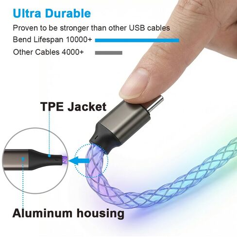 كابل USB C، شاحن متدرج ملون بطول 6 أقدام من النوع C شحن سريع، سلك USB من النوع C متوافق مع iPhone 17/17 Pro/16e/16/15 Pro Max، Samsung Galaxy S10 S9 S8 Plus، Note 10 9 8 (متعدد الألوان) in Kuwait