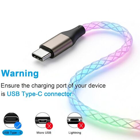 كابل USB C، شاحن متدرج ملون بطول 6 أقدام من النوع C شحن سريع، سلك USB من النوع C متوافق مع iPhone 17/17 Pro/16e/16/15 Pro Max، Samsung Galaxy S10 S9 S8 Plus، Note 10 9 8 (متعدد الألوان) in Kuwait