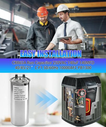 مكثف تشغيل CBB65A يناسب مكيف الهواء أو ضاغط HVAC أو محرك المروحة، 250VAC 140 فائق التوهج 140MFD 40/85/21 درجة مئوية P1 50/60 هرتز 10000AFC PB1300 in Kuwait