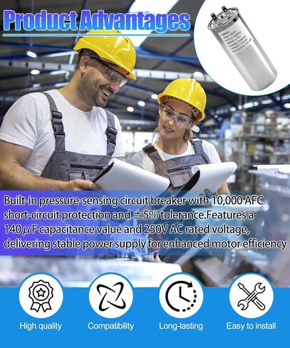 مكثف تشغيل CBB65A يناسب مكيف الهواء أو ضاغط HVAC أو محرك المروحة، 250VAC 140 فائق التوهج 140MFD 40/85/21 درجة مئوية P1 50/60 هرتز 10000AFC PB1300 in Kuwait