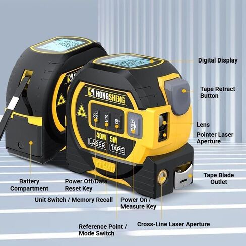 5m/16ft Digital Laser Tape Measure, WTWD 100m/328ft Laser Distance Measure with Cross-Line Laser Level, Area/Volume Calculator, Battery Powered, Voice Output, Backlit LCD, ft/in/m for Construction in Kuwait