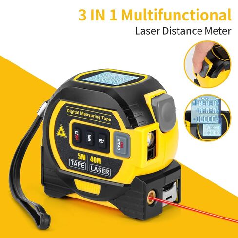 5m/16ft Digital Laser Tape Measure, WTWD 100m/328ft Laser Distance Measure with Cross-Line Laser Level, Area/Volume Calculator, Battery Powered, Voice Output, Backlit LCD, ft/in/m for Construction in Kuwait
