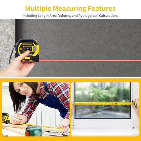 5m/16ft Digital Laser Tape Measure, WTWD 100m/328ft Laser Distance Measure with Cross-Line Laser Level, Area/Volume Calculator, Battery Powered, Voice Output, Backlit LCD, ft/in/m for Construction in Kuwait