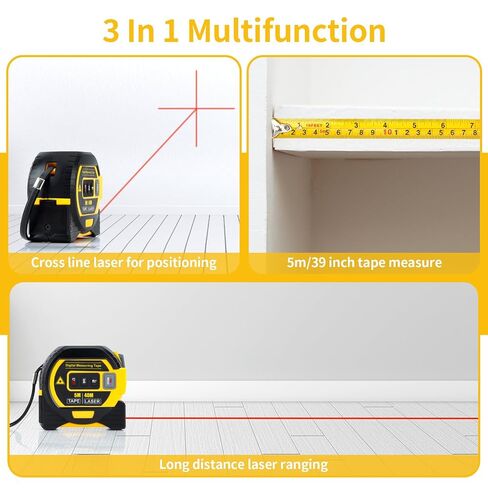 5m/16ft Digital Laser Tape Measure, WTWD 100m/328ft Laser Distance Measure with Cross-Line Laser Level, Area/Volume Calculator, Battery Powered, Voice Output, Backlit LCD, ft/in/m for Construction in Kuwait