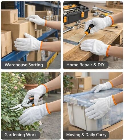 Cotton Work Gloves for Warehouse, Moving, Gardening and Cleaning | Breathable Knit Fabric, Flexible Fit, Reusable Design, Packing, Sorting, Moving, Cleaning, Maintenance and Daily Labor in Kuwait