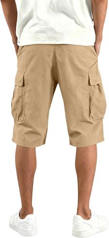 Twill Cargo Shorts for Men Casual Cotton Classic Bermuda Shorts with Pockets Drawstring Comfort Big and Tall Outfit in Kuwait