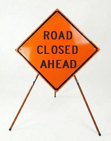 Traffic Roll-Up Sign Kit with Stand – 36 Inch Roll-Up Safety Sign & Portable Tripod Stand, High Visibility, Easy Setup (Road Closed Ahead, Non-reflective) in Kuwait