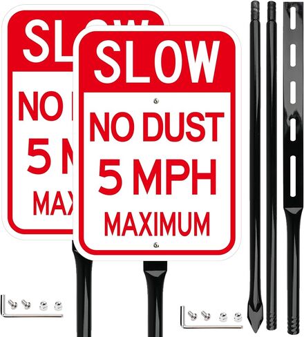 2 حزمة من علامة السرعة البطيئة 5MPH مع حصة معدنية ثقيلة 54 بوصة، 14 × 10 بوصة لا توجد علامات طريق للغبار، ألومنيوم عاكس خالٍ من الصدأ in Kuwait