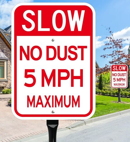 2 حزمة من علامة السرعة البطيئة 5MPH مع حصة معدنية ثقيلة 54 بوصة، 14 × 10 بوصة لا توجد علامات طريق للغبار، ألومنيوم عاكس خالٍ من الصدأ in Kuwait