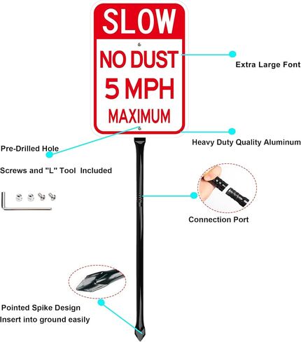 2 حزمة من علامة السرعة البطيئة 5MPH مع حصة معدنية ثقيلة 54 بوصة، 14 × 10 بوصة لا توجد علامات طريق للغبار، ألومنيوم عاكس خالٍ من الصدأ in Kuwait