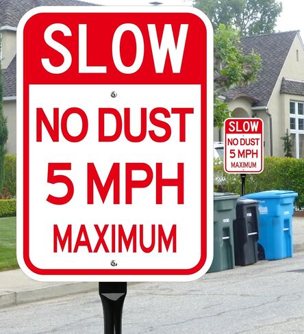 2 حزمة من علامة السرعة البطيئة 5MPH مع حصة معدنية ثقيلة 54 بوصة، 14 × 10 بوصة لا توجد علامات طريق للغبار، ألومنيوم عاكس خالٍ من الصدأ in Kuwait