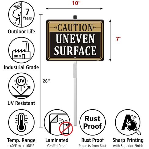 Caution Uneven Surface Sign Watch Your Steps Safety Stairs Warning Outdoor for Home Business Restaurants Offices Yard Garden Walkway Lawn 10" x 7" with 28" Long Metal Stake Stand Aluminum in Kuwait