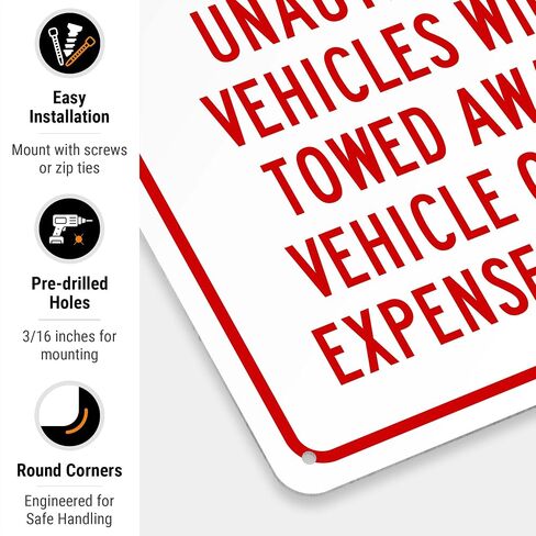 Reserved Parking Unauthorized Vehicles Will Be Towed Sign, | 10x14 Inches, Rust Free .040 Aluminum, Made in USA by Sigo Signs in Kuwait