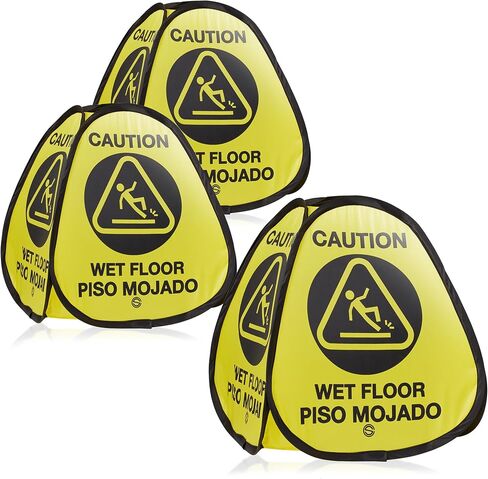 Dryser 3-Pack 16" Pop-up Caution Wet Floor Signs - Yellow 4-Sided English/Spanish Warnings in Kuwait