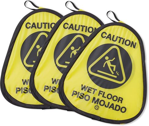 Dryser 3-Pack 16" Pop-up Caution Wet Floor Signs - Yellow 4-Sided English/Spanish Warnings in Kuwait