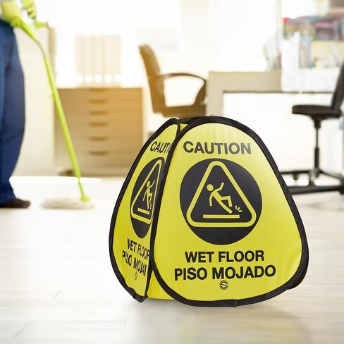 Dryser 3-Pack 16" Pop-up Caution Wet Floor Signs - Yellow 4-Sided English/Spanish Warnings in Kuwait