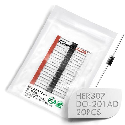 (عبوة من 20 قطعة) Chanzon HER307 صمام ثنائي مقوم عالي الكفاءة 3A 800V 50-70ns DO-201AD (DO-27) محوري 3 أمبير 800 فولت ثنائيات إلكترونية in Kuwait