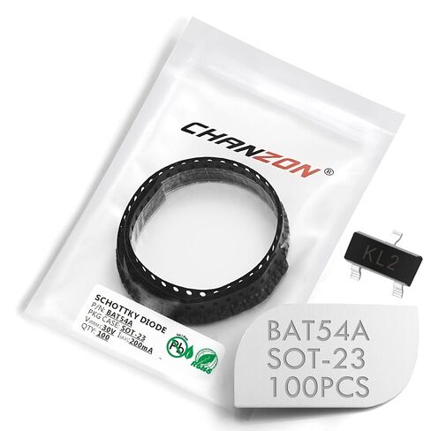 (Pack of 100 Pieces) Chanzon BAT54A SMD Schottky Barrier Rectifier Diodes 200mA 30V SOT-23 (SOT-23-3) 0.2A 30 Volt (Marking KL2) in Kuwait