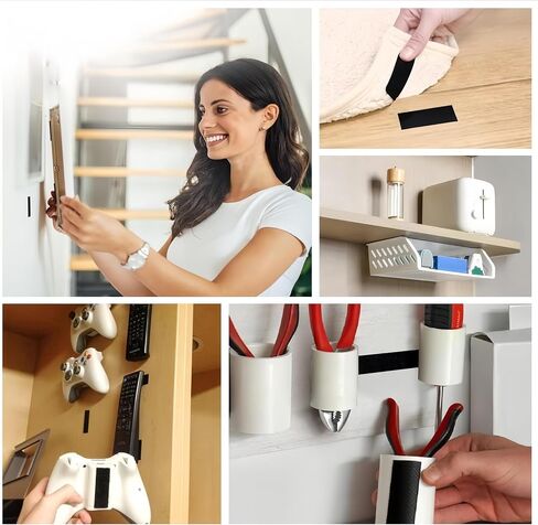 10 Pairs Hook and Loop Tape 2in x 6in(50x150mm), Slef Adhesive Interlocking Strip, Mounting Tape Heavy Duty Adhesion, Picture Hanging Strips Fastener, Double Sided Carpet & Rug Fixation in Kuwait