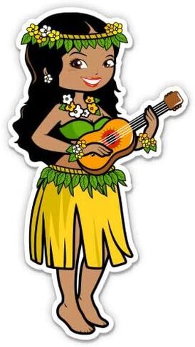 ملصق من الفينيل مقاس 3 بوصات من Hula Girl Ukulele Aloha Hawaii Pacific - لهاتف زجاجة المياه والكمبيوتر المحمول في السيارة - ملصق مضاد للماء in Kuwait