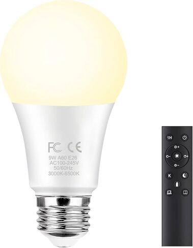 لمبة إضاءة LED ذكية GRV E26 A60 9W مع جهاز تحكم عن بعد 2.4 جيجا هرتز، مصابيح LED متغيرة اللون، قابلة للتعتيم بدون خطوات 3000K-6500K، ما يعادل مصباح ساطع 60 وات، 800 لومن، ديكور منزلي، 1 لمبة و1 جهاز تحكم عن بعد in Kuwait