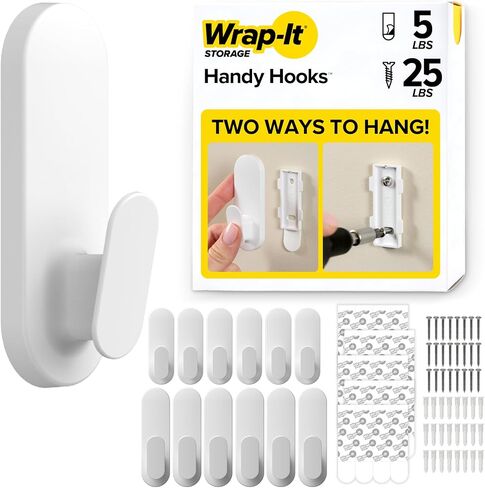 خطافات يدوية للتخزين من Wrap-It - مجموعة Ian المتنوعة المكونة من 12 قطعة (أسود) | خيار مزدوج للتركيب على الحائط أو خطافات لاصقة قابلة للإزالة - خطافات مناشف للحمامات، وشماعة الباب، وأساسيات غرفة النوم، ورف المعاطف in Kuwait