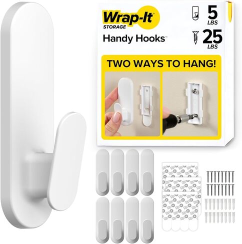 خطافات يدوية للتخزين من Wrap-It - مجموعة Ian المتنوعة المكونة من 12 قطعة (أسود) | خيار مزدوج للتركيب على الحائط أو خطافات لاصقة قابلة للإزالة - خطافات مناشف للحمامات، وشماعة الباب، وأساسيات غرفة النوم، ورف المعاطف in Kuwait