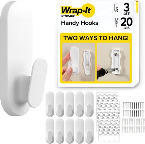 خطافات يدوية للتخزين من Wrap-It - مجموعة Ian المتنوعة المكونة من 12 قطعة (أسود) | خيار مزدوج للتركيب على الحائط أو خطافات لاصقة قابلة للإزالة - خطافات مناشف للحمامات، وشماعة الباب، وأساسيات غرفة النوم، ورف المعاطف in Kuwait
