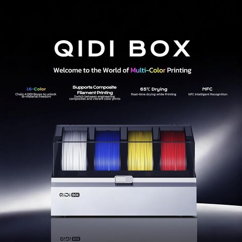نظام طباعة QIDI Box متعدد الألوان ثلاثي الأبعاد لطابعة QIDI Max4 ثلاثية الأبعاد، تجفيف نشط (65 درجة مئوية)، التعرف الذكي على NFC وإعادة التحميل التلقائي للخيوط، تروس فولاذية مزدوجة صلبة لـ PLA/PETG/ABS/CF/GF/PA/PC in Kuwait