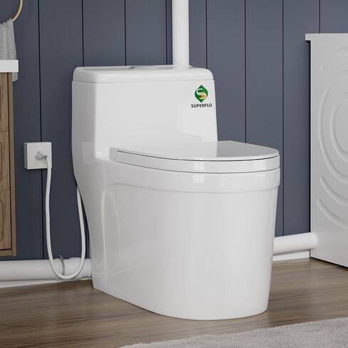 SUPERFLO One Piece Macerating Toilet System with Macerator Toilets Pump, 600W Compact Upflush Toilet for Basement - 3 Inlets for Rear Outlet Toilet Bowl, Sink & Shower in Kuwait