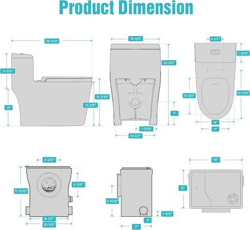 SUPERFLO One Piece Macerating Toilet System with Macerator Toilets Pump, 600W Compact Upflush Toilet for Basement - 3 Inlets for Rear Outlet Toilet Bowl, Sink & Shower in Kuwait
