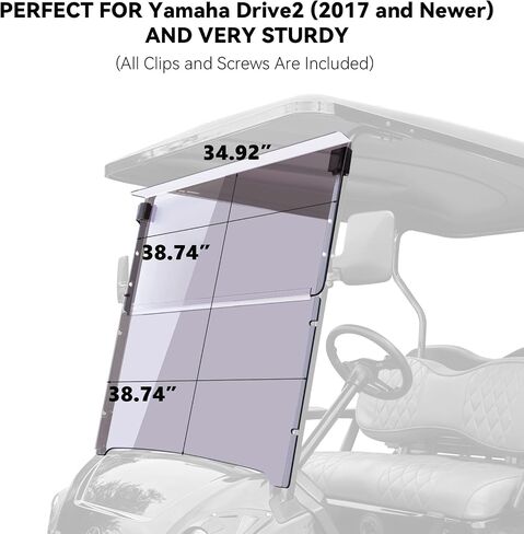 الزجاج الأمامي لعربة الجولف المدمجة Flip Flop لـ YAMAHA DRIVE 2، لون ملون، سمك 3/16 بوصة، يناسب موديلات YAMAHA DRIVE 2 2017+ in Kuwait