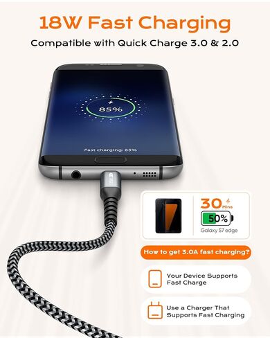 كابل Micro USB، [2 حزمة بطول 2 قدم] كابل USB A إلى Micro USB للشحن السريع وسلك نقل البيانات متوافق مع Fire TV Stick وKindle وبنك الطاقة والهاتف الذكي والكمبيوتر اللوحي والكاميرا in Kuwait