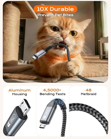 كابل Micro USB، [2 حزمة بطول 2 قدم] كابل USB A إلى Micro USB للشحن السريع وسلك نقل البيانات متوافق مع Fire TV Stick وKindle وبنك الطاقة والهاتف الذكي والكمبيوتر اللوحي والكاميرا in Kuwait