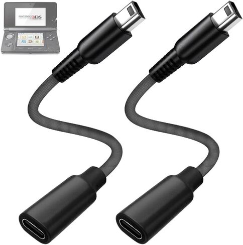 2 حزمة محول كابل شاحن USB-C مضفر لـ 3DS/3DS XL/3DS LL/2DS/DSi/DSi XL/2DS XL/New 2DS LL، كابل شحن محمول من النوع C ملحق محول شاحن in Kuwait