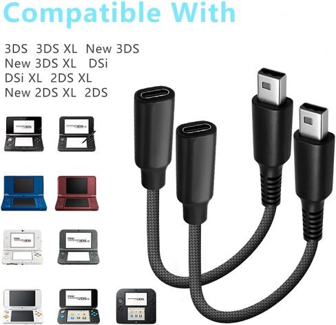 2 حزمة محول كابل شاحن USB-C مضفر لـ 3DS/3DS XL/3DS LL/2DS/DSi/DSi XL/2DS XL/New 2DS LL، كابل شحن محمول من النوع C ملحق محول شاحن in Kuwait