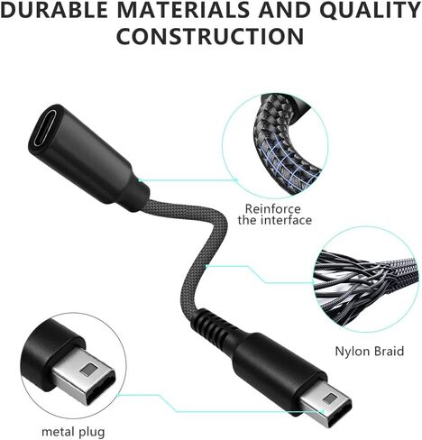 2 حزمة محول كابل شاحن USB-C مضفر لـ 3DS/3DS XL/3DS LL/2DS/DSi/DSi XL/2DS XL/New 2DS LL، كابل شحن محمول من النوع C ملحق محول شاحن in Kuwait