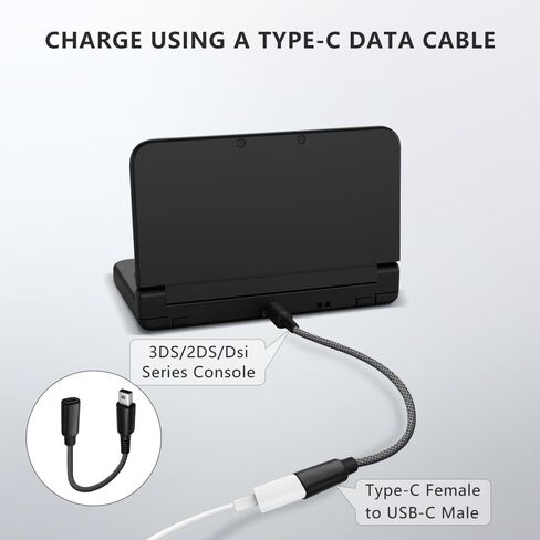 2 حزمة محول كابل شاحن USB-C مضفر لـ 3DS/3DS XL/3DS LL/2DS/DSi/DSi XL/2DS XL/New 2DS LL، كابل شحن محمول من النوع C ملحق محول شاحن in Kuwait