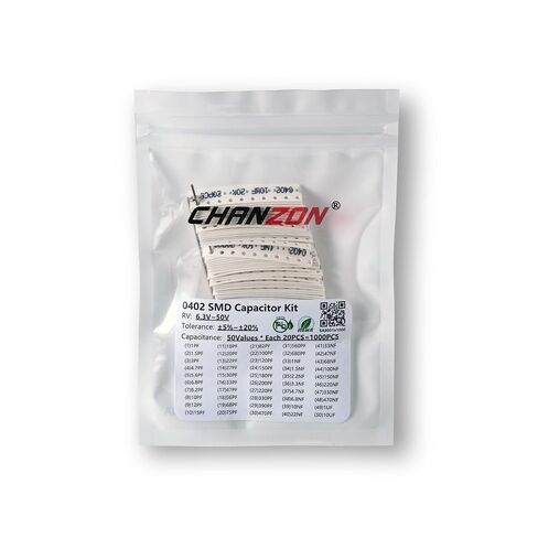 Chanzon 1000pcs 0402 SMD Capacitor Kit - 50 Values 1pF-10uF 50V Ceramic Capacitors Assortment for PCB & Electronics Repair in Kuwait