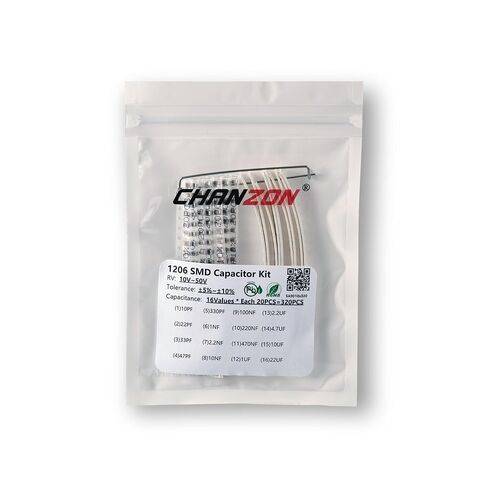 مجموعة مكثفات Chanzon 1206 SMD 16 قيم * 20 قطعة = 320 قطعة 10pF-22uF - 10V-50V تشكيلة سيراميك MLCC لمشاريع الإلكترونيات ذاتية الصنع in Kuwait