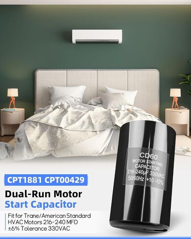 CPT1881 CPT00429 مكثف تشغيل المحرك ثنائي التشغيل مناسب لمحركات HVAC القياسية الأمريكية 216-240 MFD ± 6% التسامح 330VAC in Kuwait