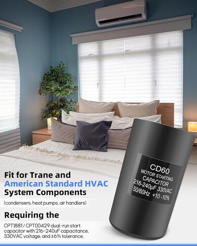 CPT1881 CPT00429 مكثف تشغيل المحرك ثنائي التشغيل مناسب لمحركات HVAC القياسية الأمريكية 216-240 MFD ± 6% التسامح 330VAC in Kuwait