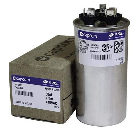 P291-3074R - 30 + 7.5 uF MFD x 440 VAC CBB65 Replacement Dual Capacitor Round # C43075R/97F9982 in Kuwait